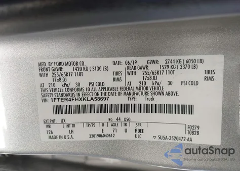 2019 Ford Ranger Xl z USA, uszkodzony, nr VIN 1FTER4FHXKLA58697